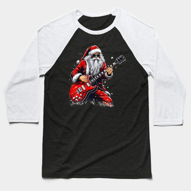Guitar Santa Baseball T-Shirt by MZeeDesigns